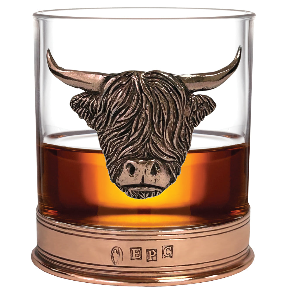 11oz Copper Highland Cow Pewter Whisky Glass Tumbler