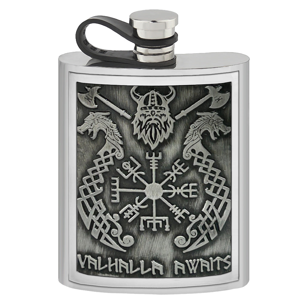 6oz Embossed Flask Valhalla Pewter Badge