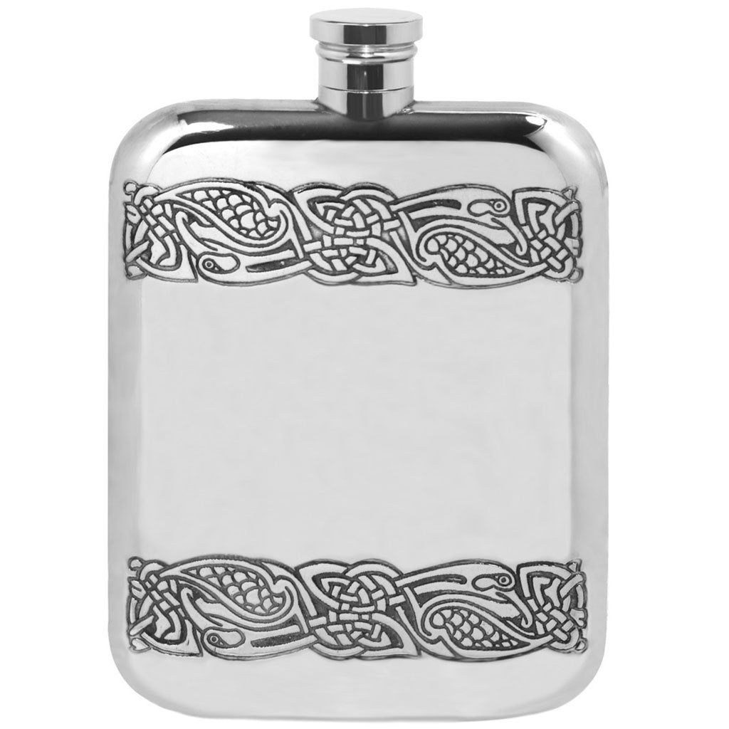 6oz Pewter Hip Flask with Celtic Knot Bands