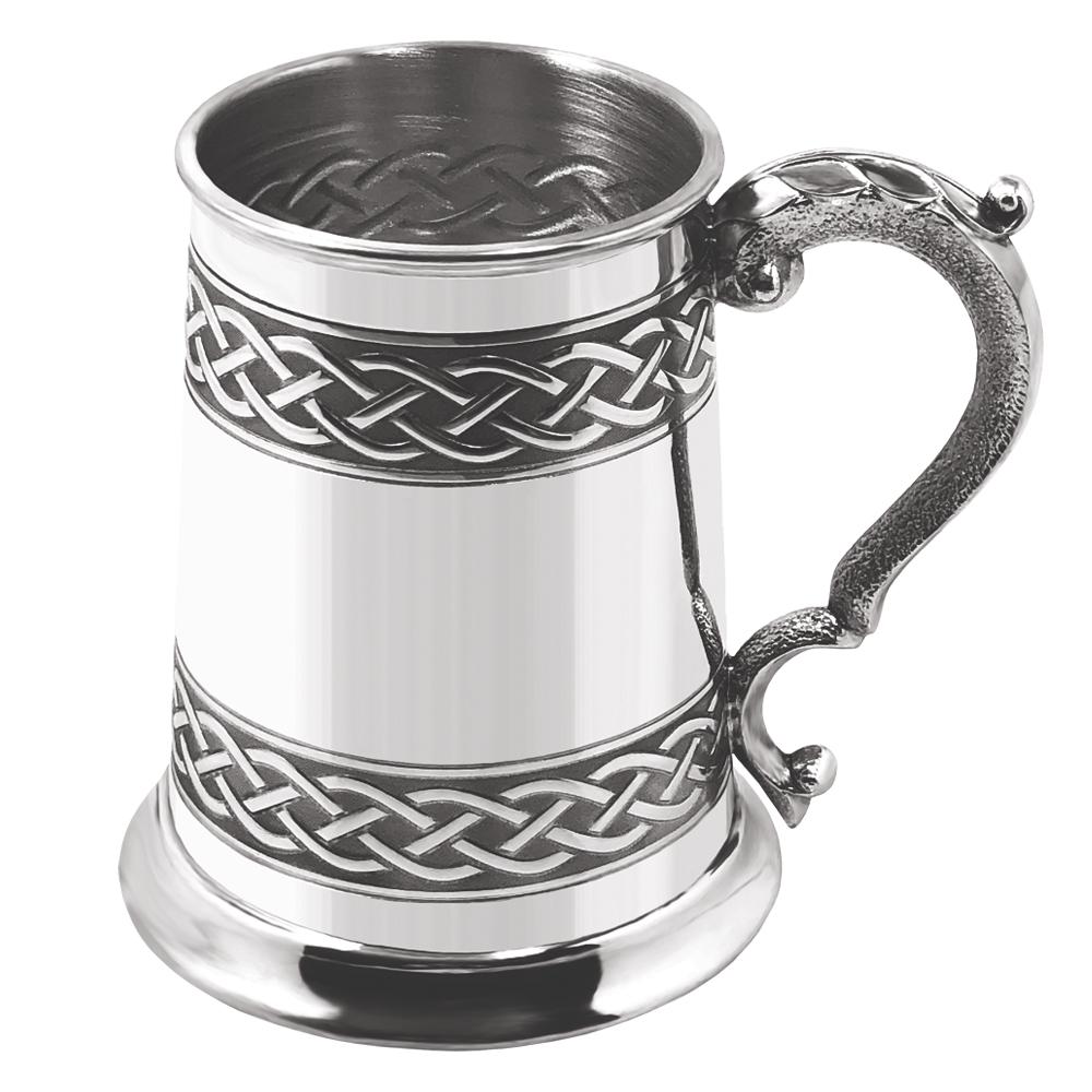 1 Pint Pewter Beer Mug Tankard with Embossed Celtic Design