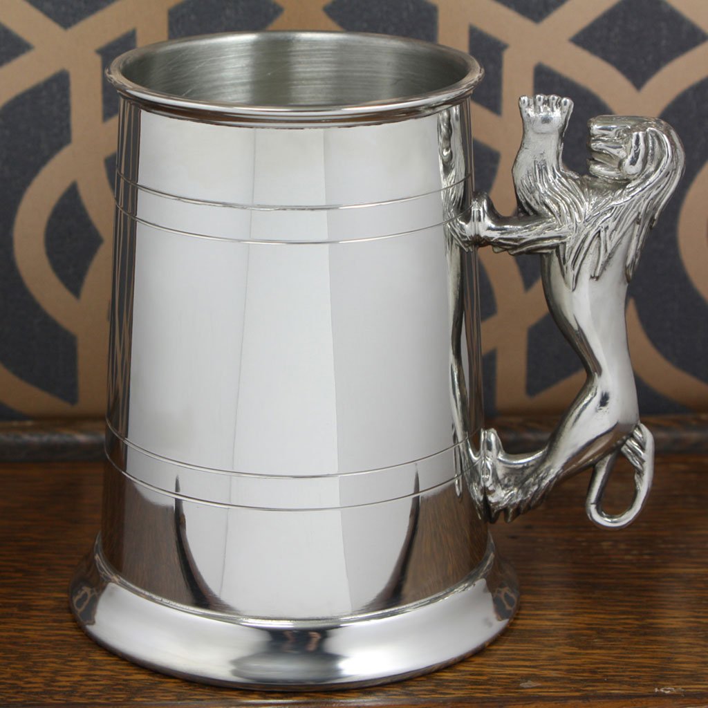 1 Pint Pewter Beer Mug Tankard With Scottish Rampant Lion Handle