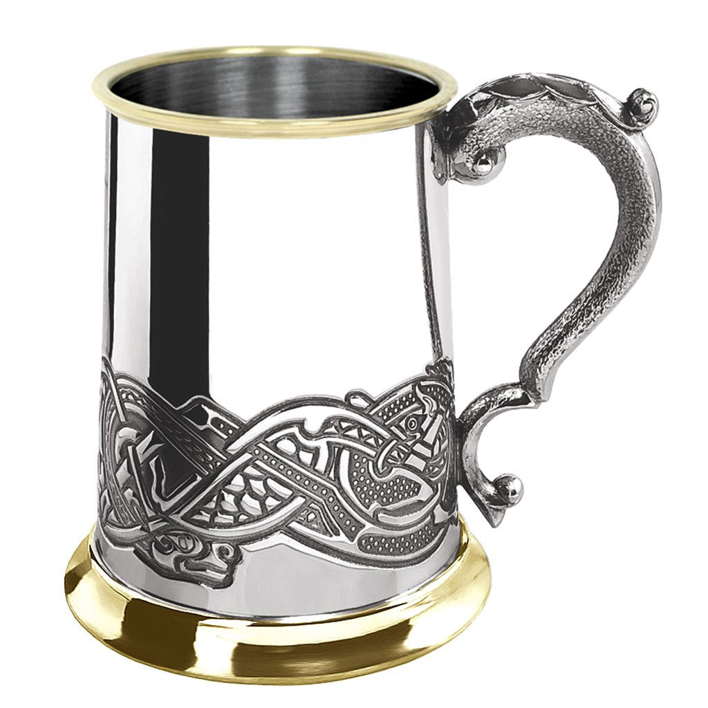 1 Pint Pewter and Brass Beer Mug Tankard With Celtic Design