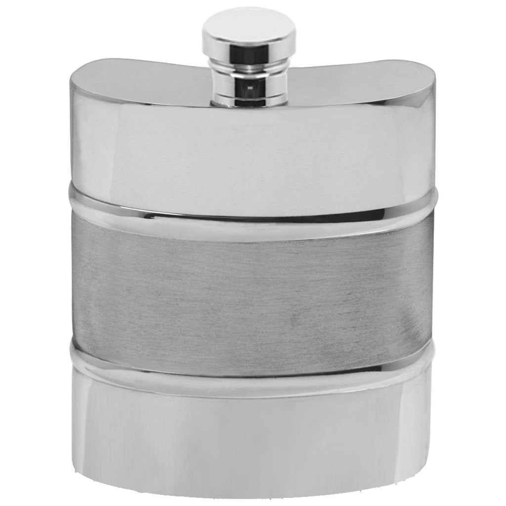 6oz Pewter Hip Flask with Satin Centre Band