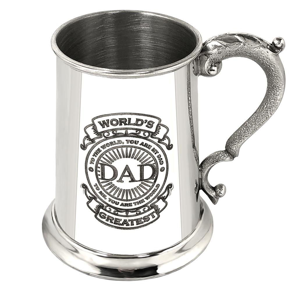 1 Pint Pewter Beer Mug Tankard with World's Greatest Dad Design