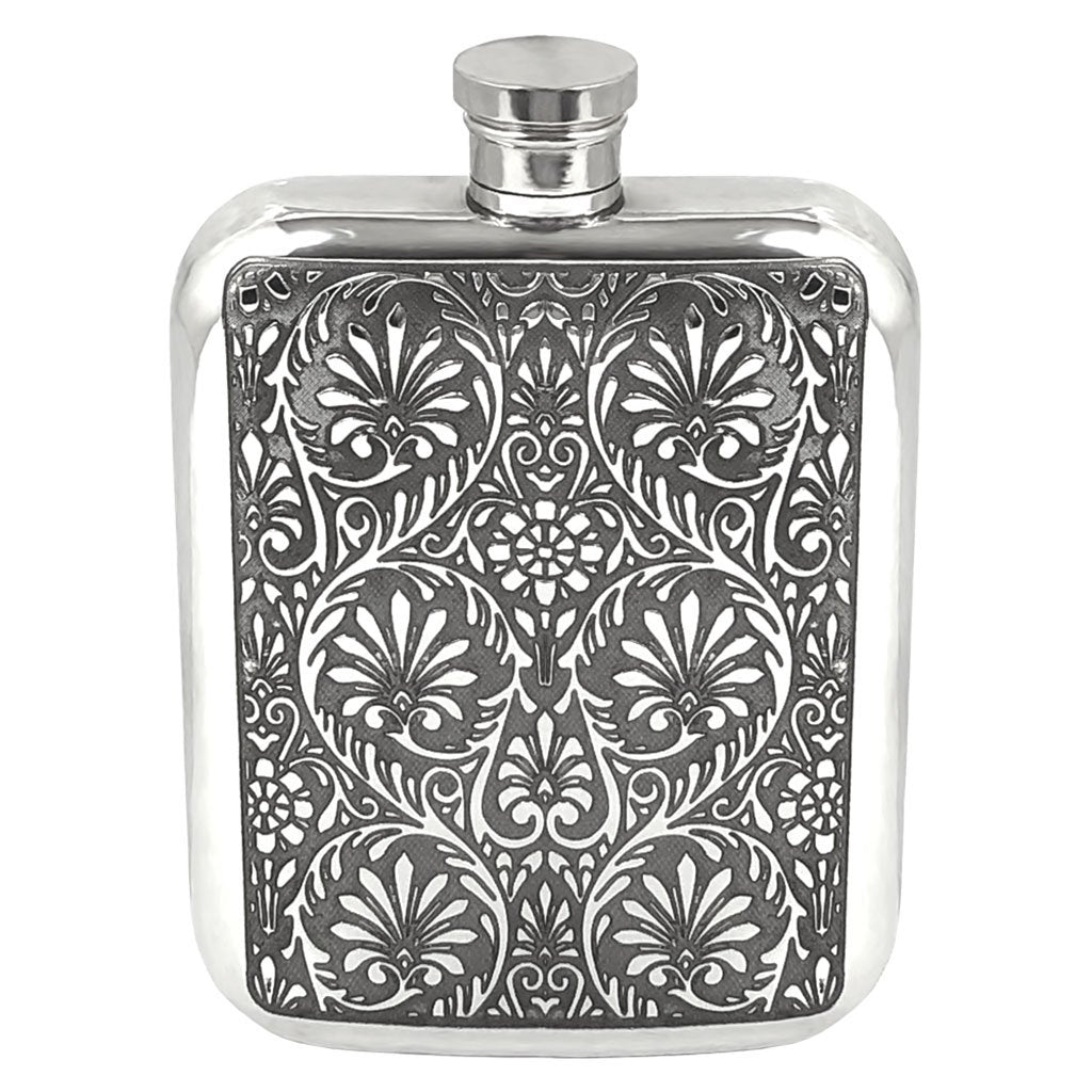 6oz Pewter Hip Flask with Victorian Floral Design