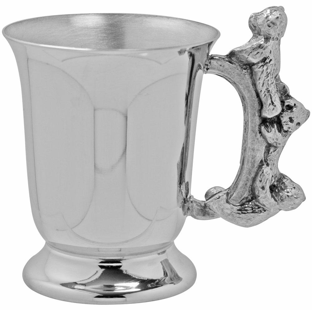 Teddy Bears Playing Pewter Christening Childs Cup