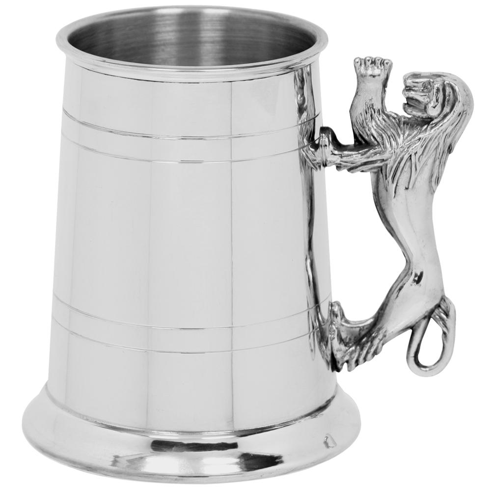 1 Pint Pewter Beer Mug Tankard With Scottish Rampant Lion Handle