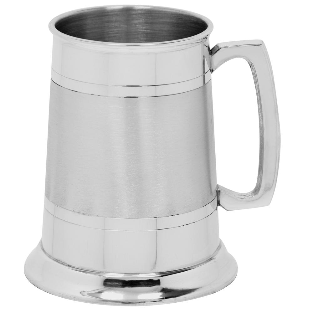 1 Pint Pewter Beer Mug Tankard With Classic Handle and Satin Band,