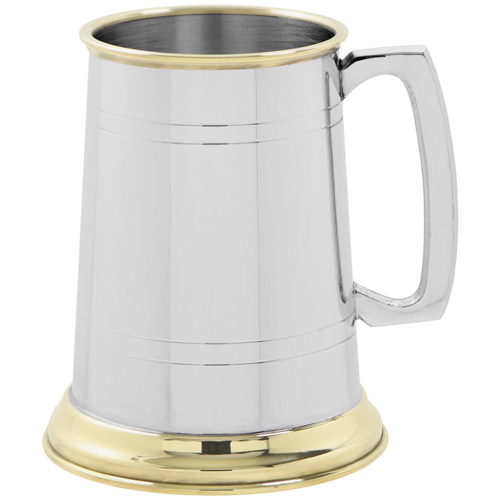 1 Pint Pewter and Brass Traditional Beer Mug Tankard